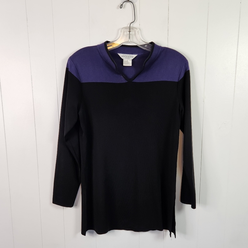 Exclusively Misook Sweater Womens Small Black Purple V-Neck Long Sleeve Knit